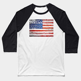 Rustic Wood 4th of July Indepenence Day  Patriotic USA American Flag Baseball T-Shirt